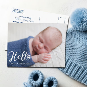 Hello Baby Boy Photo Simple Birth Announcement Postcard