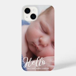 Hello Baby Boy Photo Simple Script Personalised iPhone 14 Case