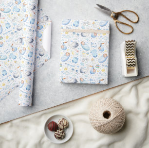Hello Baby Boy – Watercolor Pattern Design Wrapping Paper