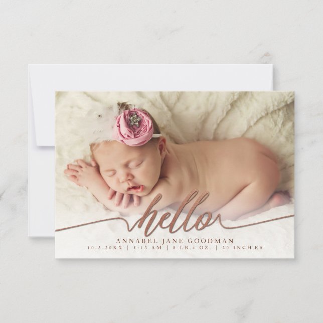 Hello Baby Bronze Birth Announcement Photo Cards (Front)