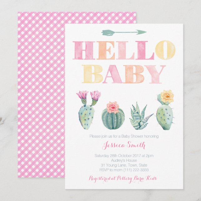 Hello Baby! Cactus Baby Shower or Sip and See Invitation (Front/Back)