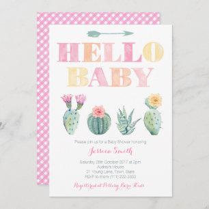 Hello Baby! Cactus Baby Shower or Sip and See Invitation