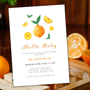 Hello Baby Citrus Orange Farm Baby Shower Invitation