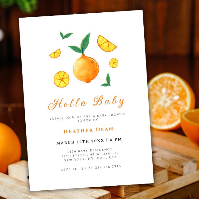 Hello Baby Citrus Orange Farm Baby Shower Invitation (Hello Baby Citrus Orange Farm Baby Shower Invitation)