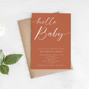 Hello Baby Copper Minimalist Boho Baby Shower Invitation
