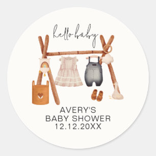 Hello Baby Cute Boho Clothes Baby Shower Classic Round Sticker
