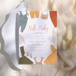 Hello Baby | Cute Boho Clothes Girl Baby Shower Invitation<br><div class="desc">A cute, modern baby shower invitation with "Hello Baby" in terracotta script lettering and your shower information in simple typography. Around the edge of the card, there are cute boho baby clothes: pants, pyjamas, dresses, bodysuits, rompers, overalls, dungarees, a swimming costume, baby shoes, and a little bear handbag! The clothes...</div>