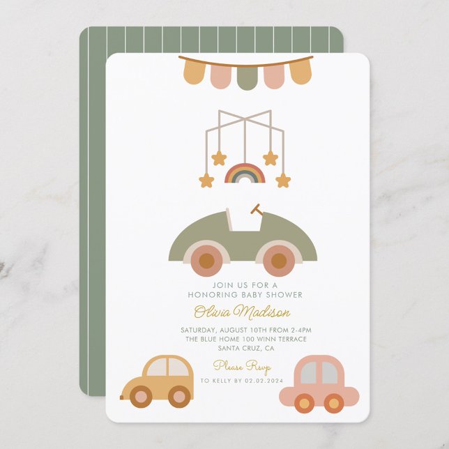 Hello Baby Cute Car  Clothes & Toys Baby Shower Invitation (Creator Uploaded)