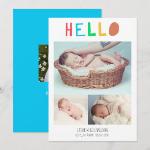 Hello Baby Cute Colourful 4 Photo Collage Newborn Announcement