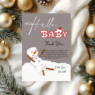 Hello Baby Cute Snowman Baby Shower Thank You Card