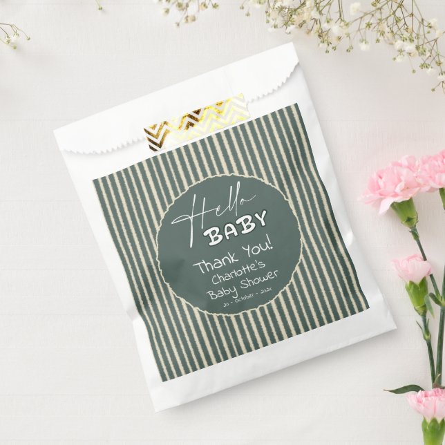 Hello Baby Dark Green Stripes Baby Shower Favour Bag (Sealed)