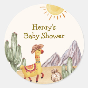Hello Baby Desert Cactus Llama Cowboy Baby Shower Classic Round Sticker
