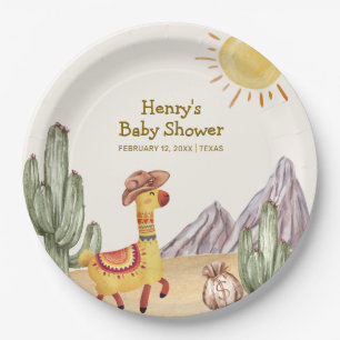 Hello Baby Desert Cactus Llama Cowboy Baby Shower Paper Plate