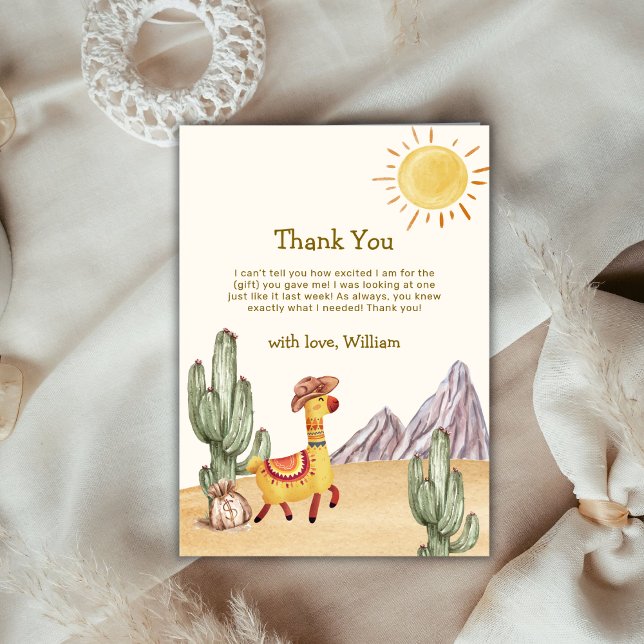 Hello Baby Desert Cactus Llama Cowboy Baby Shower Thank You Card (Hello Baby Desert Cactus Llama Cowboy Baby Shower Thank You Card)