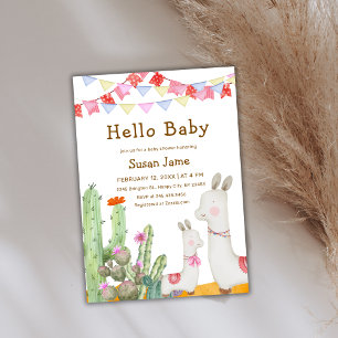 Hello Baby Desert Cactus Llama Fiesta Baby Shower  Invitation