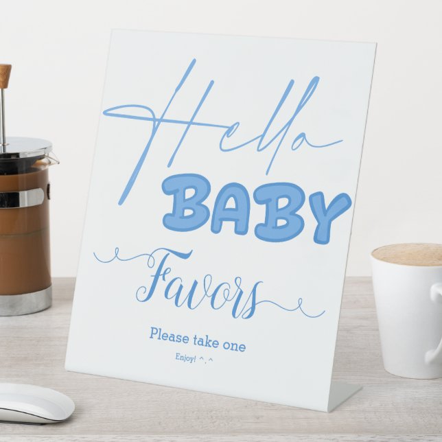 Hello Baby Elegant Baby Shower Favours Pedestal Sign (In SItu)