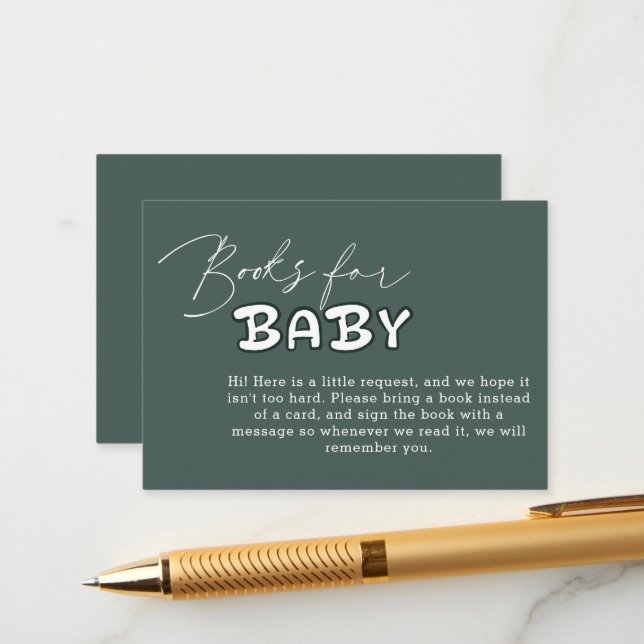 Hello Baby Elegant Dark Green Baby Shower Enclosure Card (Front/Back In Situ)