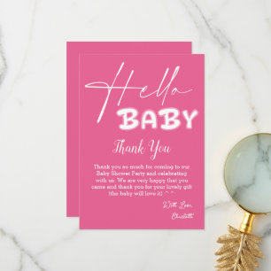 Hello Baby Elegant Dark Pink Baby Shower Thank You Card