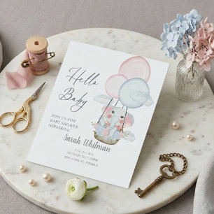 "Hello Baby" Elephant Hot Air Balloon Baby Shower Pedestal Sign