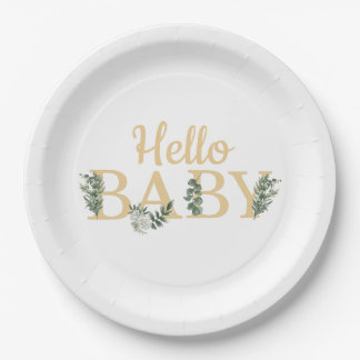 Hello Baby Eucalyptus Plates