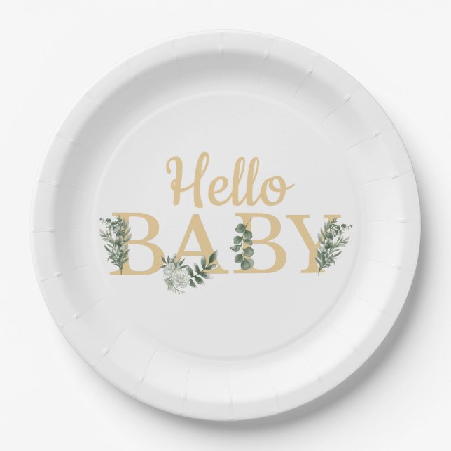 Hello Baby Eucalyptus Plates (Front)