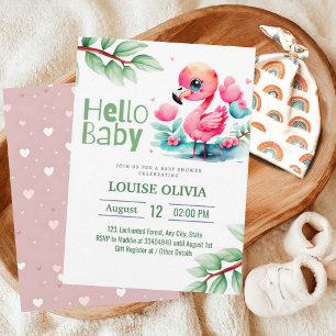 Hello Baby Flamingo Eucalyptus Baby Shower Invitation
