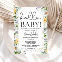 Hello Baby Floral Baby Shower Invitation