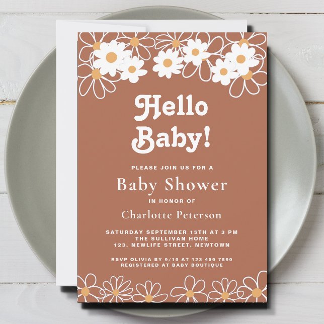 Hello Baby Gender-Neutral Daisy Baby Shower  Invitation (Creator Uploaded)