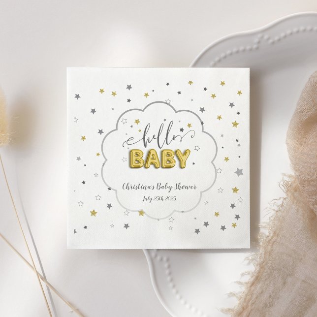 Hello Baby Gender Neutral Twins Twinkle Stars Napkin (Creator Uploaded)