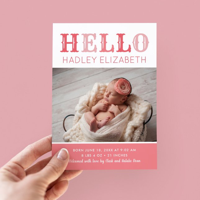Hello Baby Girl Photo Birth Announcement (Creator Uploaded)