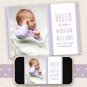 Hello Baby Girl Photo Sweet Lilac Birth Announcement