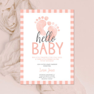 Hello Baby Girl Pink Feet Baby Shower  Invitation