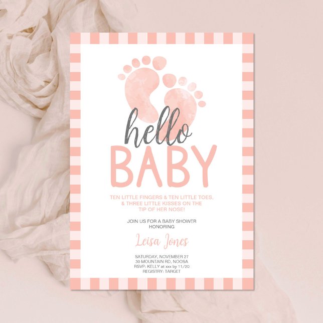 Hello Baby Girl Pink Feet Baby Shower  Invitation (Creator Uploaded)