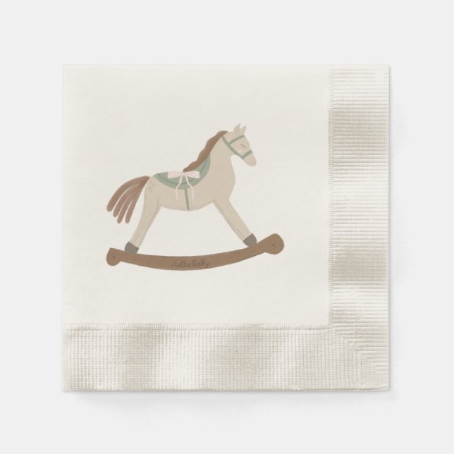 Hello Baby Girl Pink & Green Bow Rocking Horse Napkin (Front)