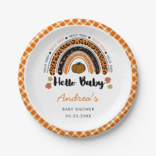 Hello Baby Girl Pumpkin Baby Shower Paper Plate