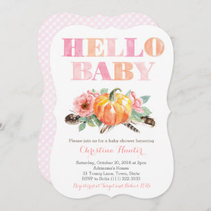 HELLO BABY Girl Shower Cards Pumpkins Roses