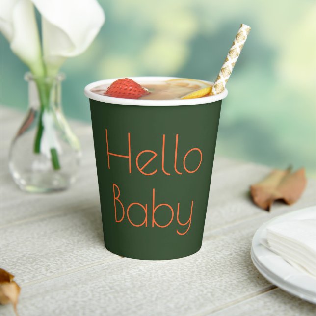 Hello Baby Green & Orange Minimal Gender Neutral  Paper Cups (Insitu)