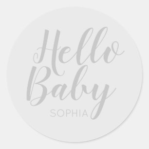 Hello Baby grey elegant modern classic Round Sticker