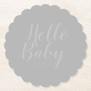 Hello Baby grey elegant silver modern classic Paper Coaster