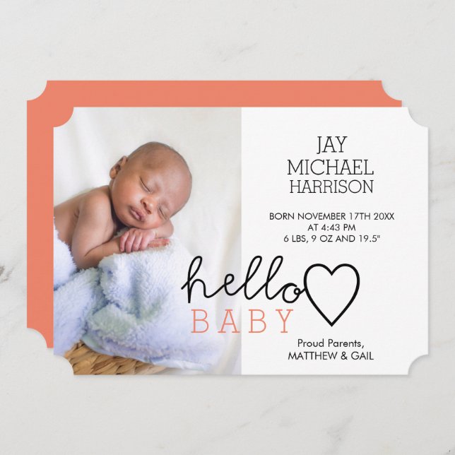 Hello Baby Heart Birth Announcement (Front/Back)