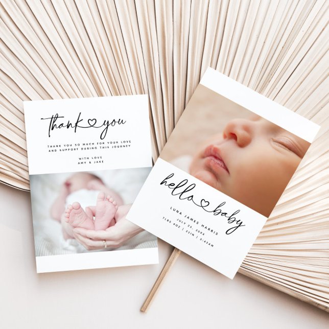 Hello Baby Heart Script Flat Announcement Card (Creator Uploaded)