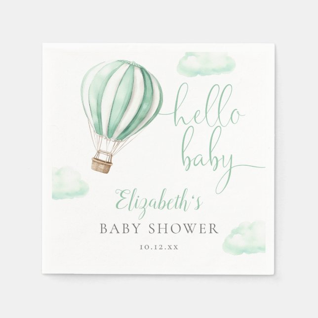 Hello Baby Hot Air Balloon Neutral Baby Shower Napkin (Front)