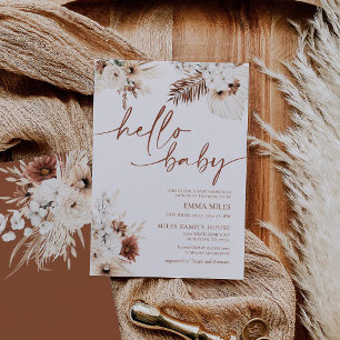 Hello Baby Invitation Earthy Pampas Baby Shower