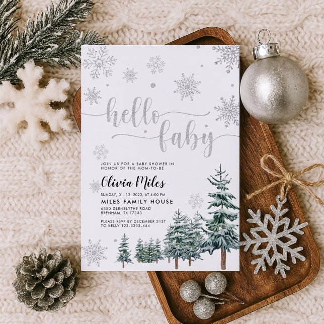 Hello Baby invitation, silver winter baby shower Invitation (Creator Uploaded)