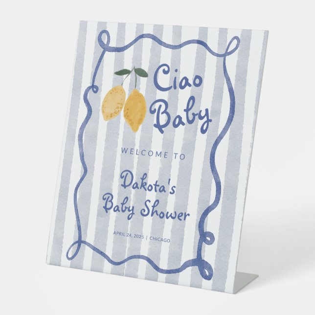 Hello Baby Lemon Boys Baby Shower Welcome Pedestal Sign (Front)