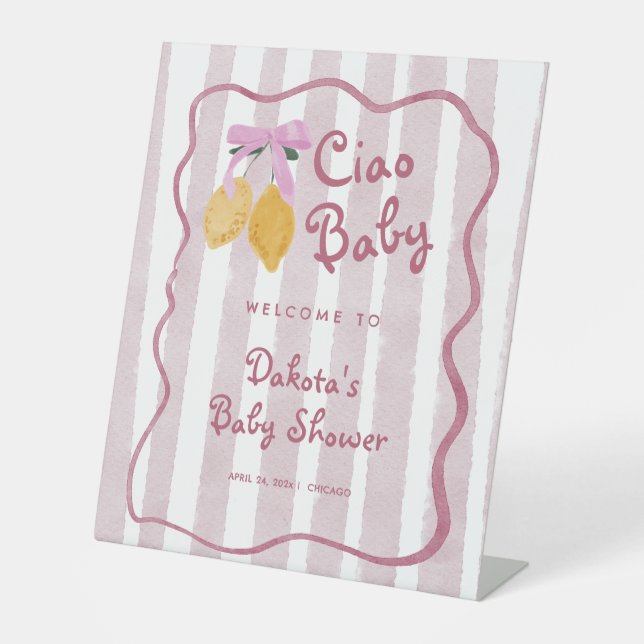 Hello Baby Lemon Girl Baby Shower Welcome Pedestal Sign (Front)