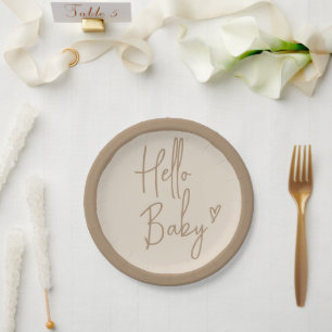Hello Baby Minimalist Gender Neutral Baby Shower Paper Plate