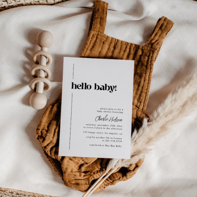 Hello Baby Minimalist Retro Baby Shower Invitation (Creator Uploaded)