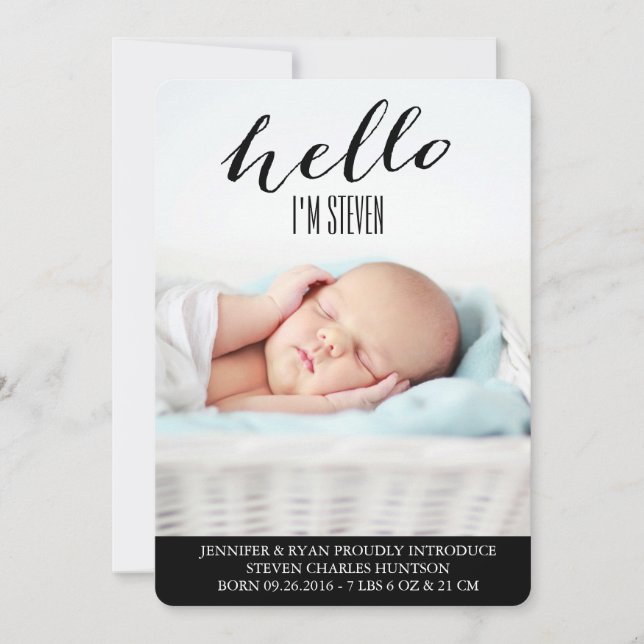HELLO BABY MODERN BIRTH ANNOUNCEMENT PHOTOCARD (Front)