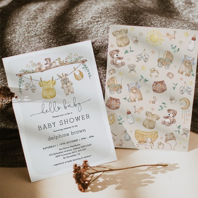 Hello Baby | Modern Boho Baby Clothes Shower Invitation (Creator Uploaded)
